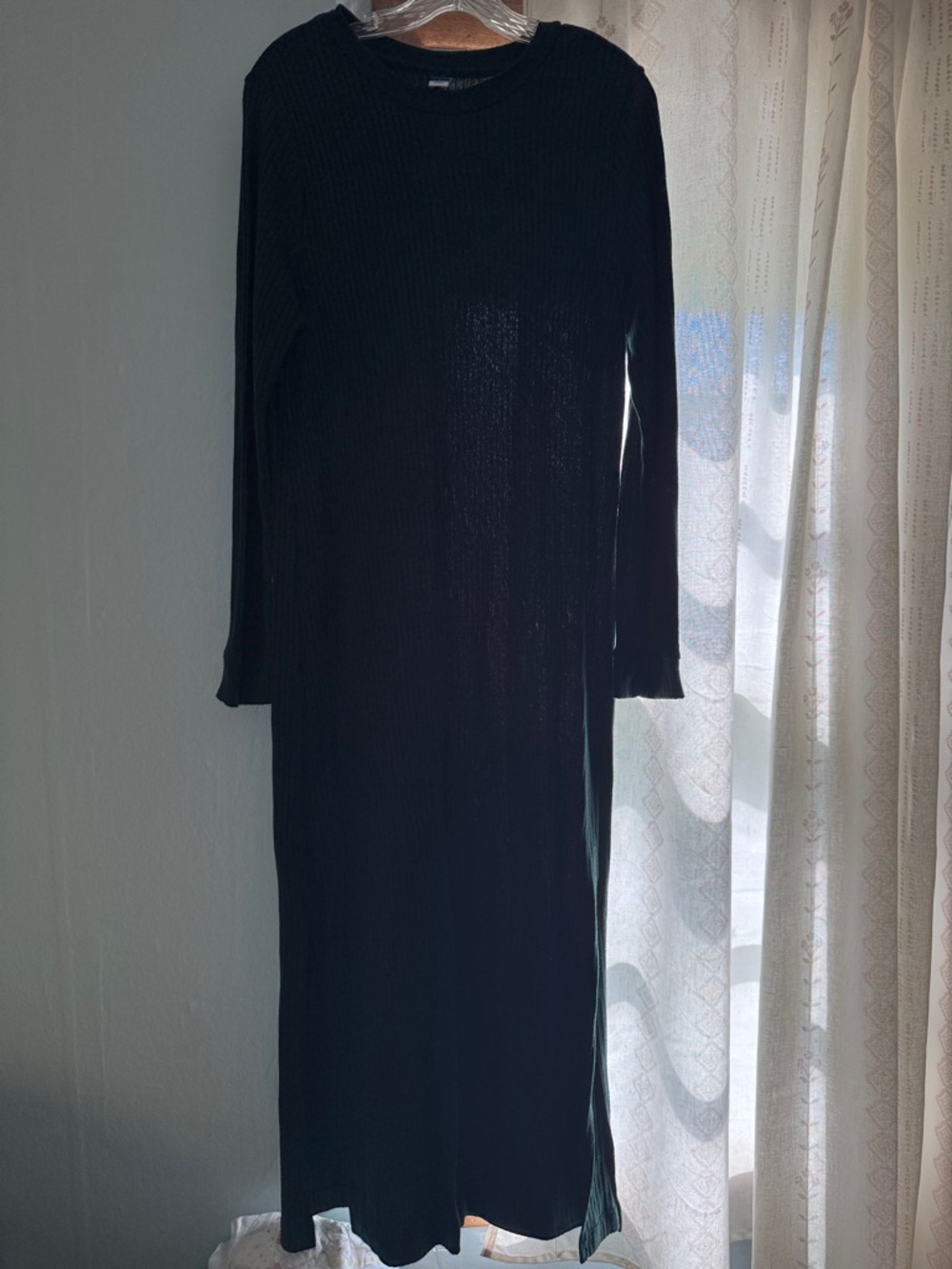 Dark Green Ribbed Long Sleeve Knit Dress